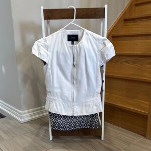 Jacob White Short Sleeve Jacket with White and Navy Blue High Waisted Skirt